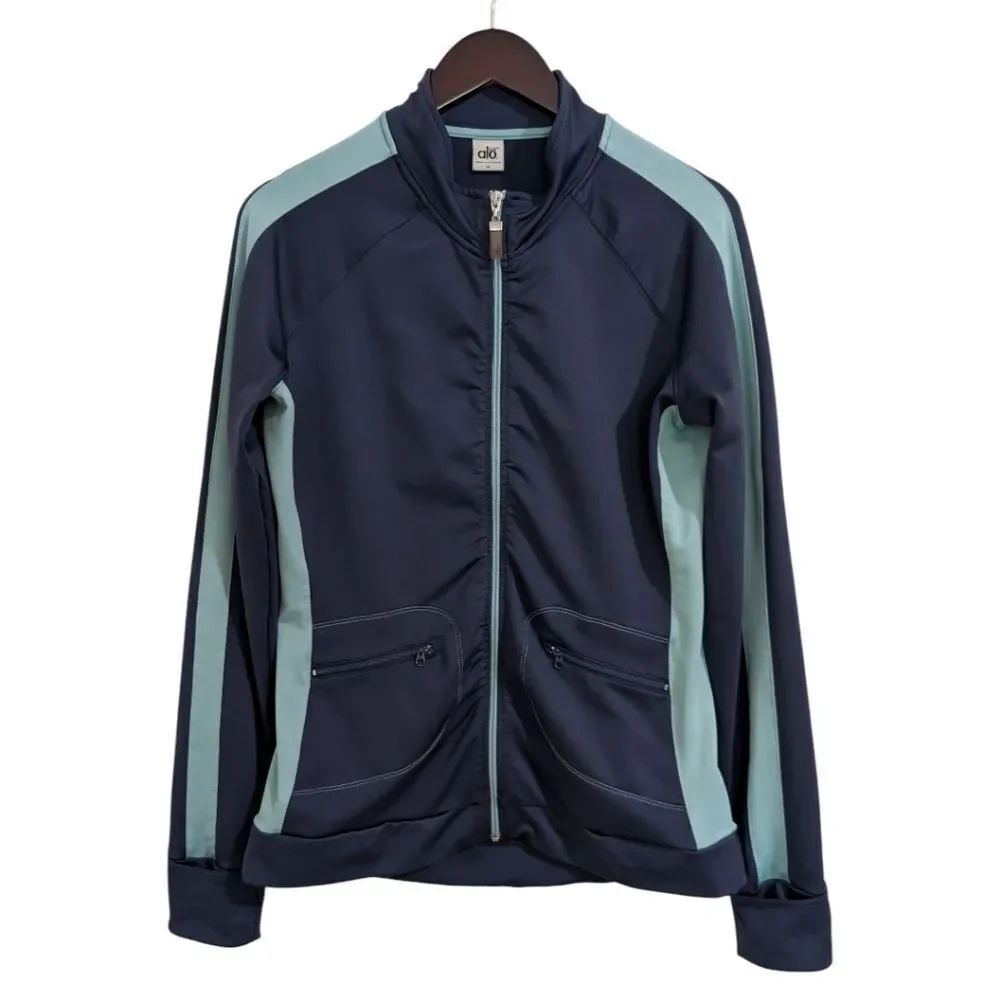 Alo Yoga CoolFit Full Zip Track Jacket Navy - Size Medium